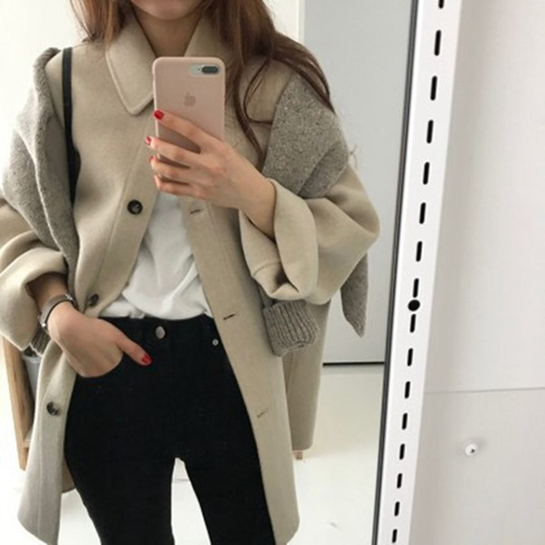 Manteau Confortable à Boutonnage pour Femme – Coupe Décontractée Mi-Longue