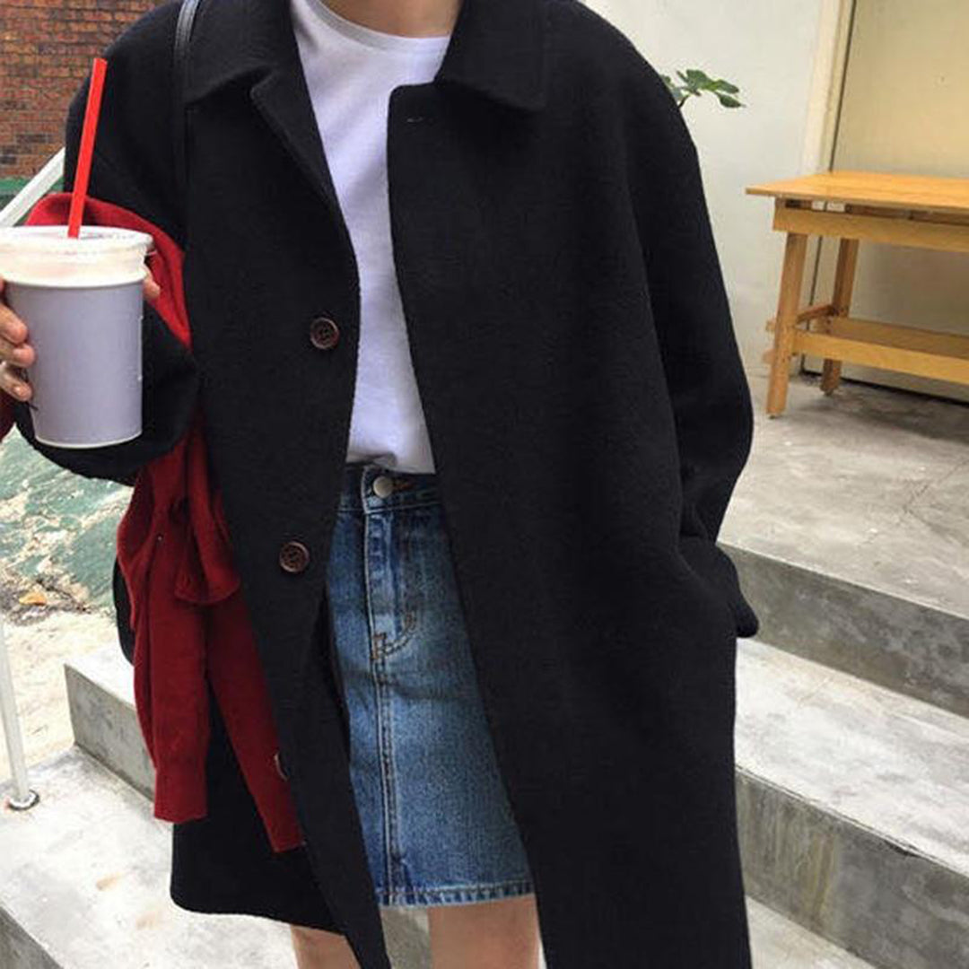 Manteau Confortable à Boutonnage pour Femme – Coupe Décontractée Mi-Longue