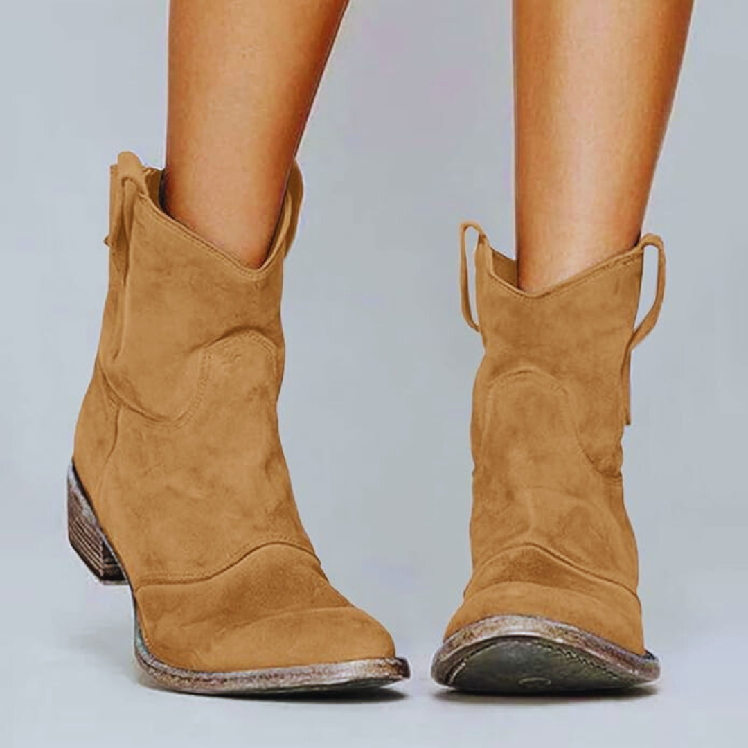 Bottines Femme en Suédine Élégante à Talon Bas et Enfilage Facile