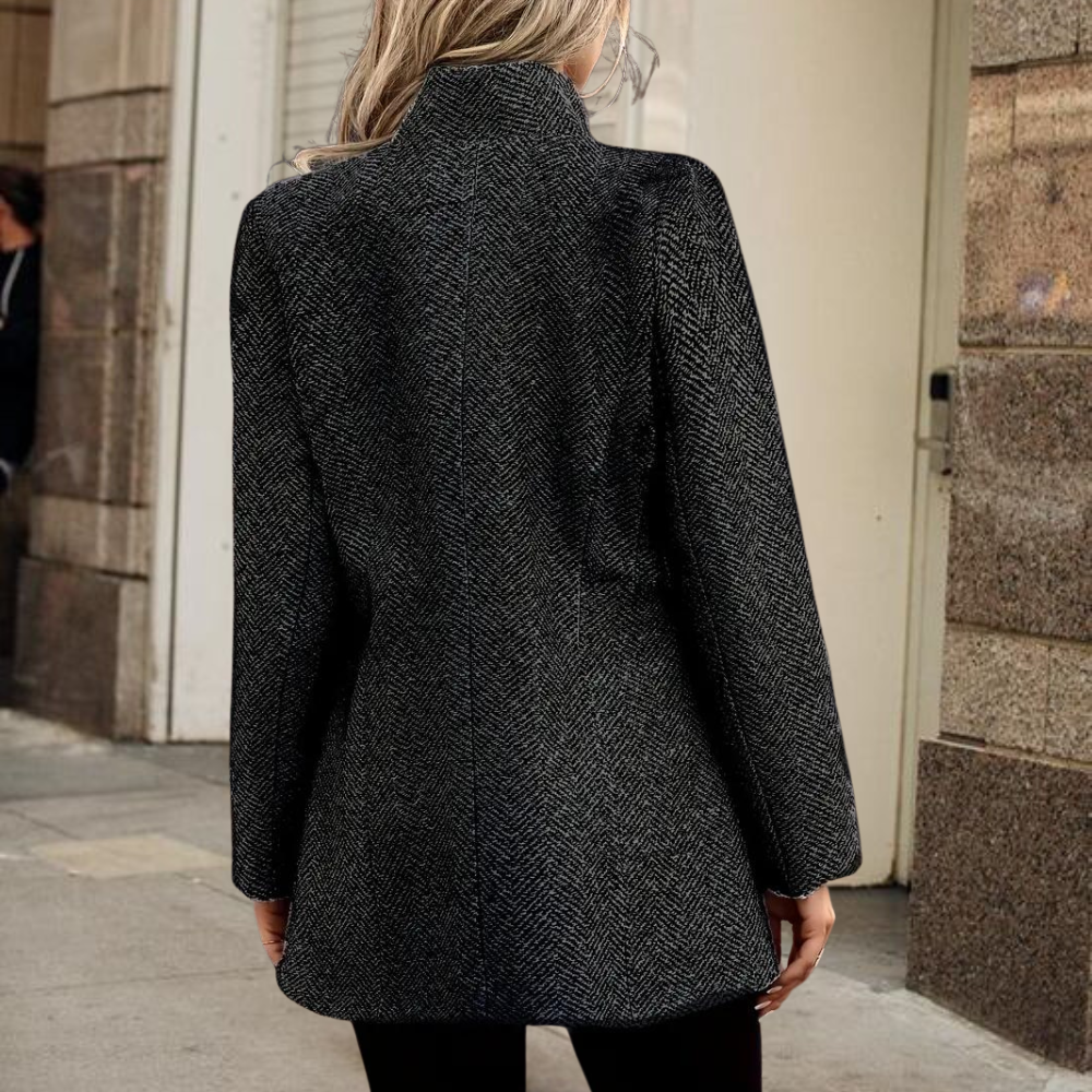 Femme Manteau Long à Boutonnage Simple et Revers Crantés