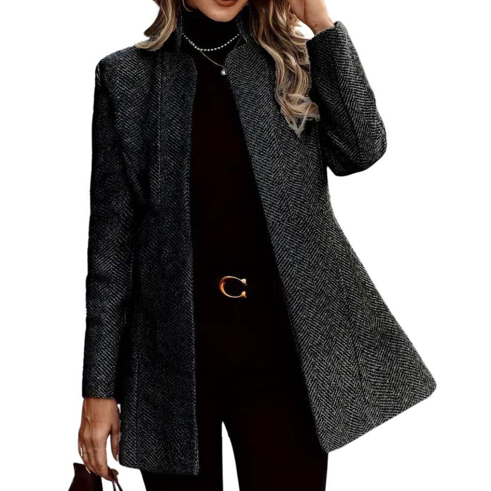 Femme Manteau Long à Boutonnage Simple et Revers Crantés
