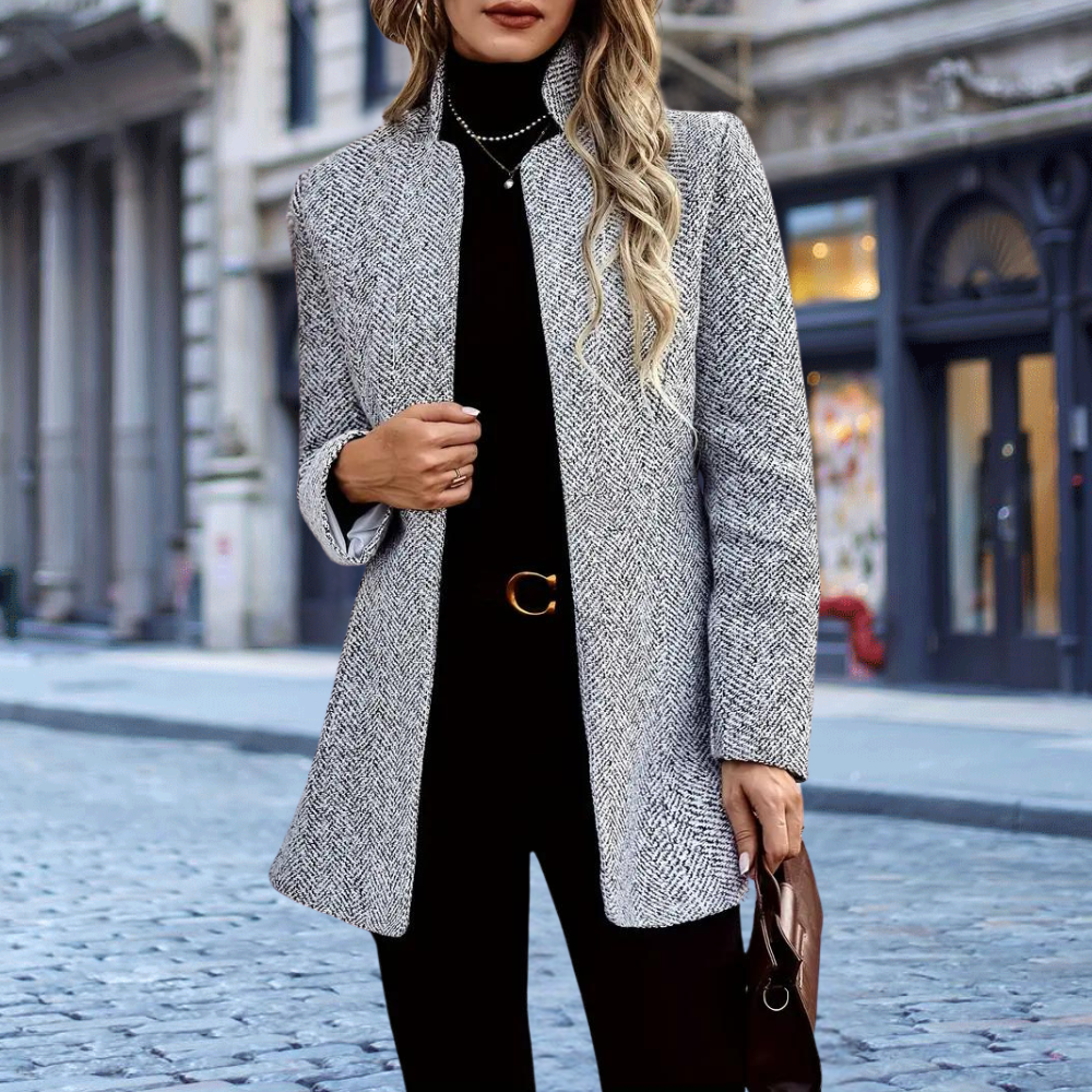 Femme Manteau Long à Boutonnage Simple et Revers Crantés