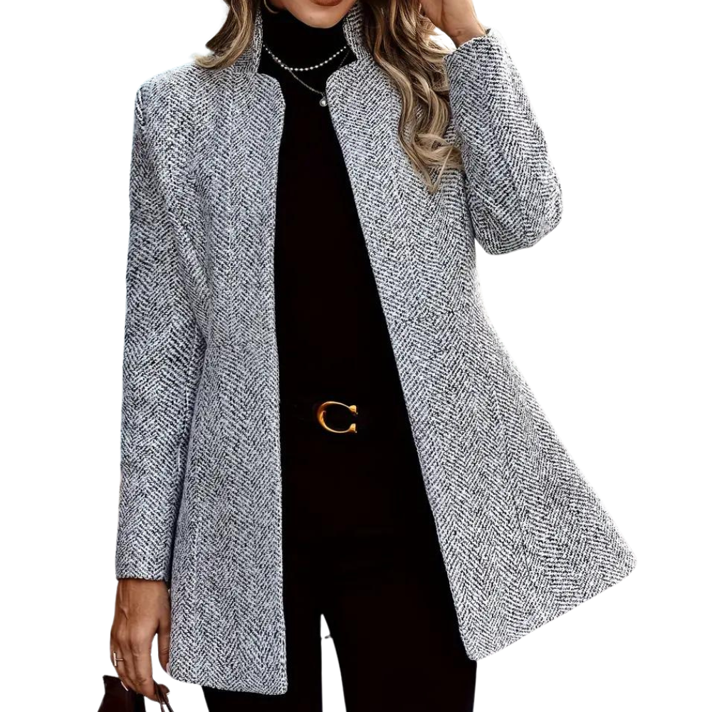 Femme Manteau Long à Boutonnage Simple et Revers Crantés