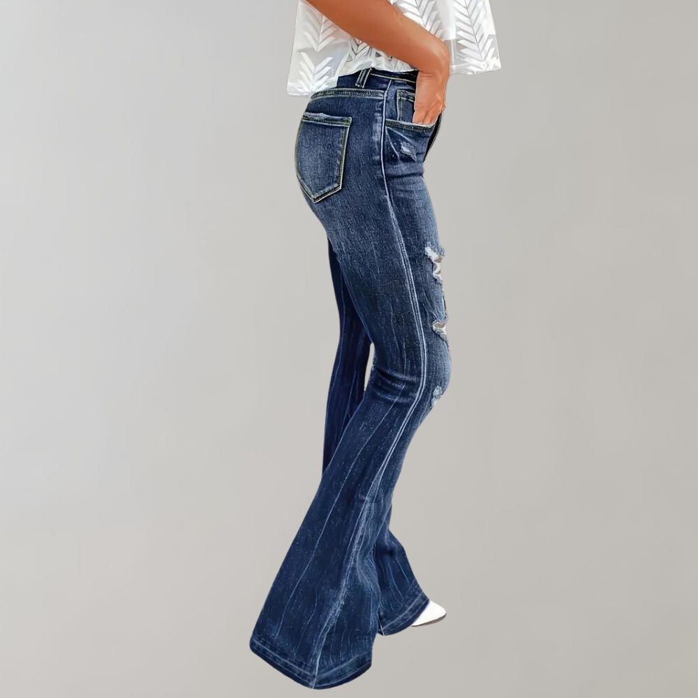 Pantalon évasé déchiré en denim pour femme