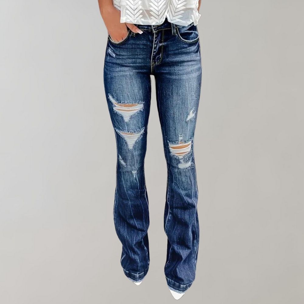 Pantalon évasé déchiré en denim pour femme