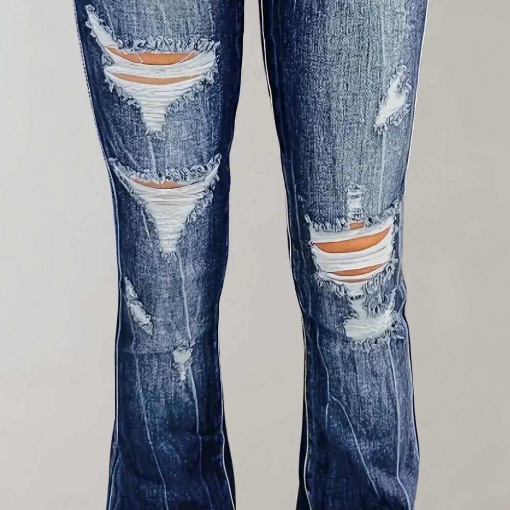 Pantalon évasé déchiré en denim pour femme