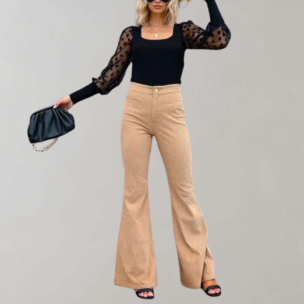 Pour femme - Pantalon taille haute évasé jambe large coupe élégante