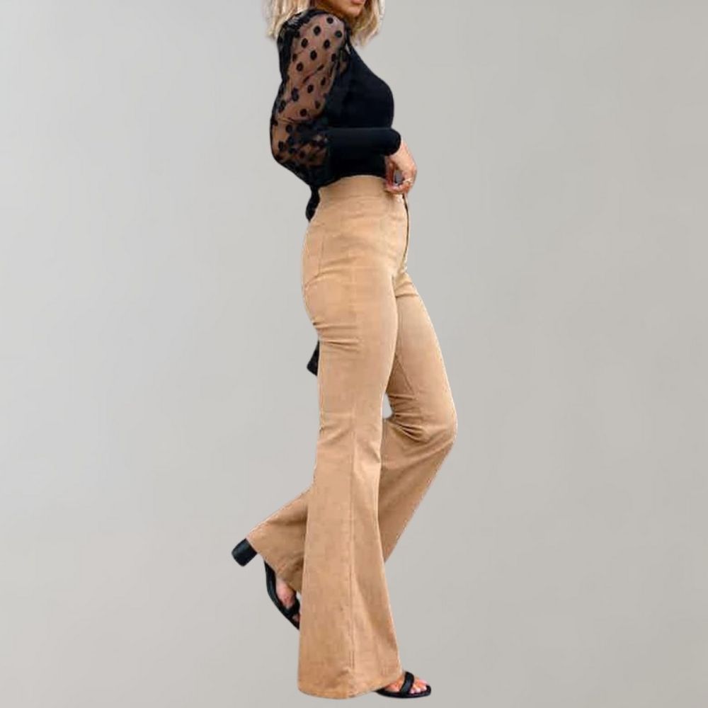Pour femme - Pantalon taille haute évasé jambe large coupe élégante