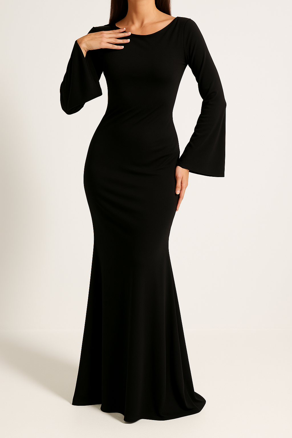 Robe de soirée longue à manches évasées et bustier ajusté pour femme