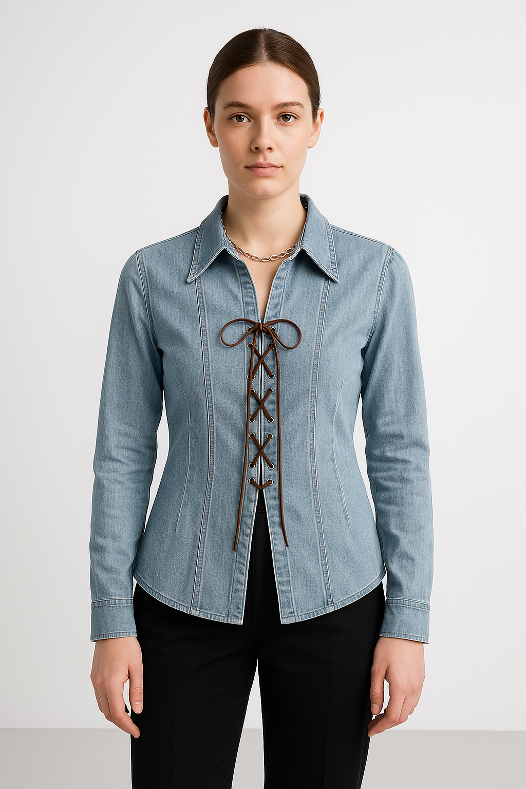 Surchemise en Jean Cintrée à Lacets pour Femme