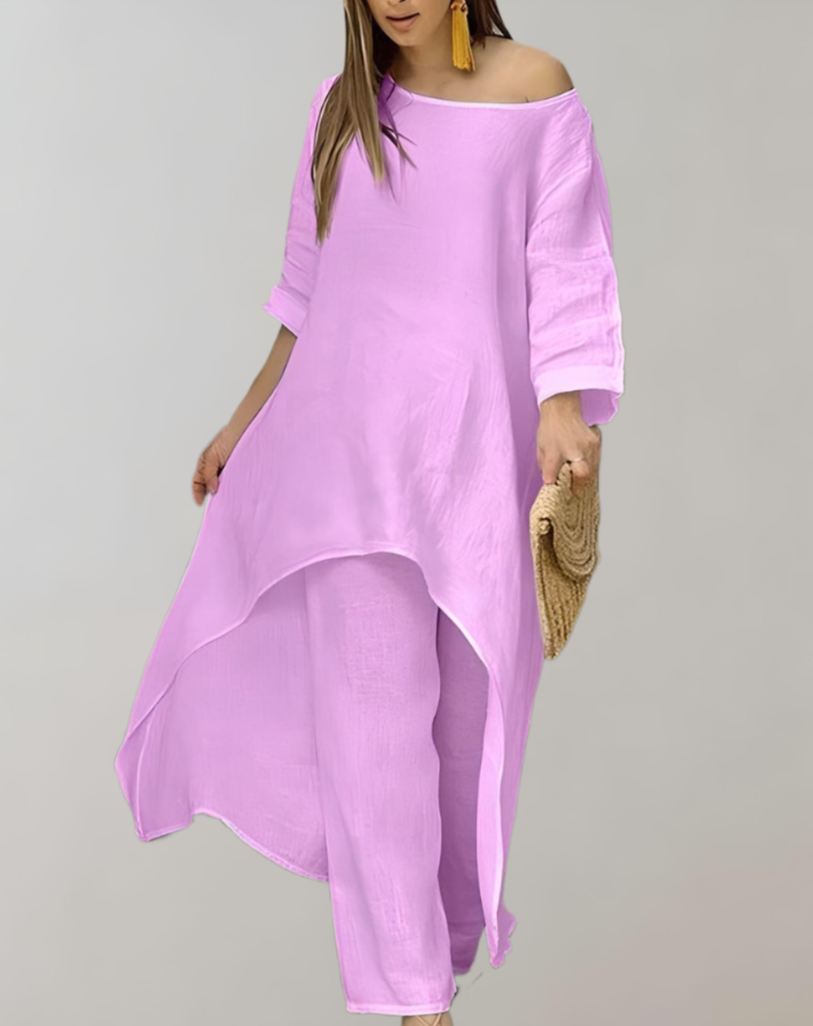 Femmes Ensemble Deux Pièces Légère – Tunique Asymétrique et Pantalon
