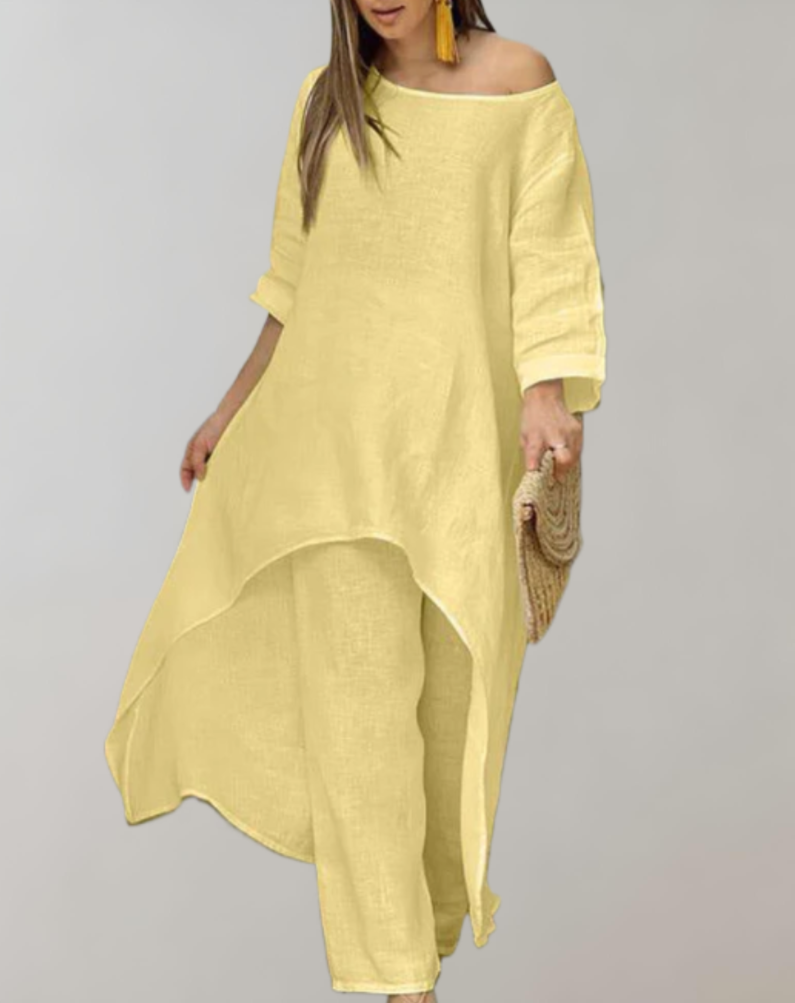 Femmes Ensemble Deux Pièces Légère – Tunique Asymétrique et Pantalon