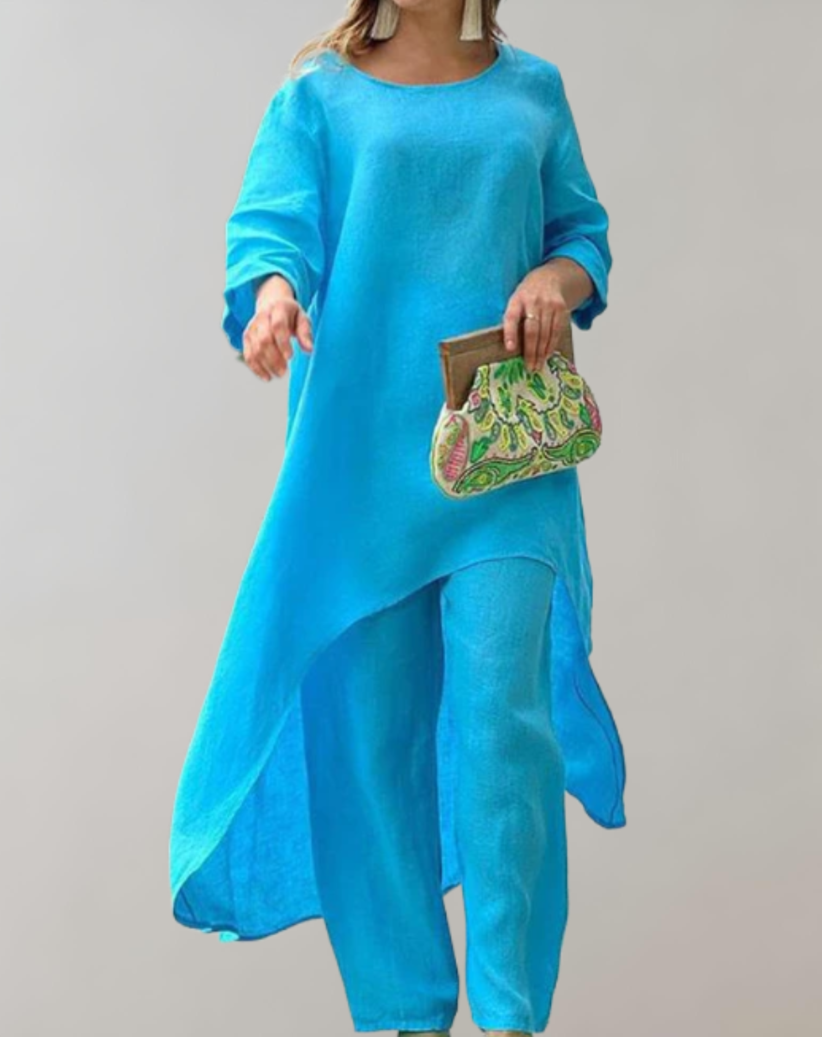 Femmes Ensemble Deux Pièces Légère – Tunique Asymétrique et Pantalon