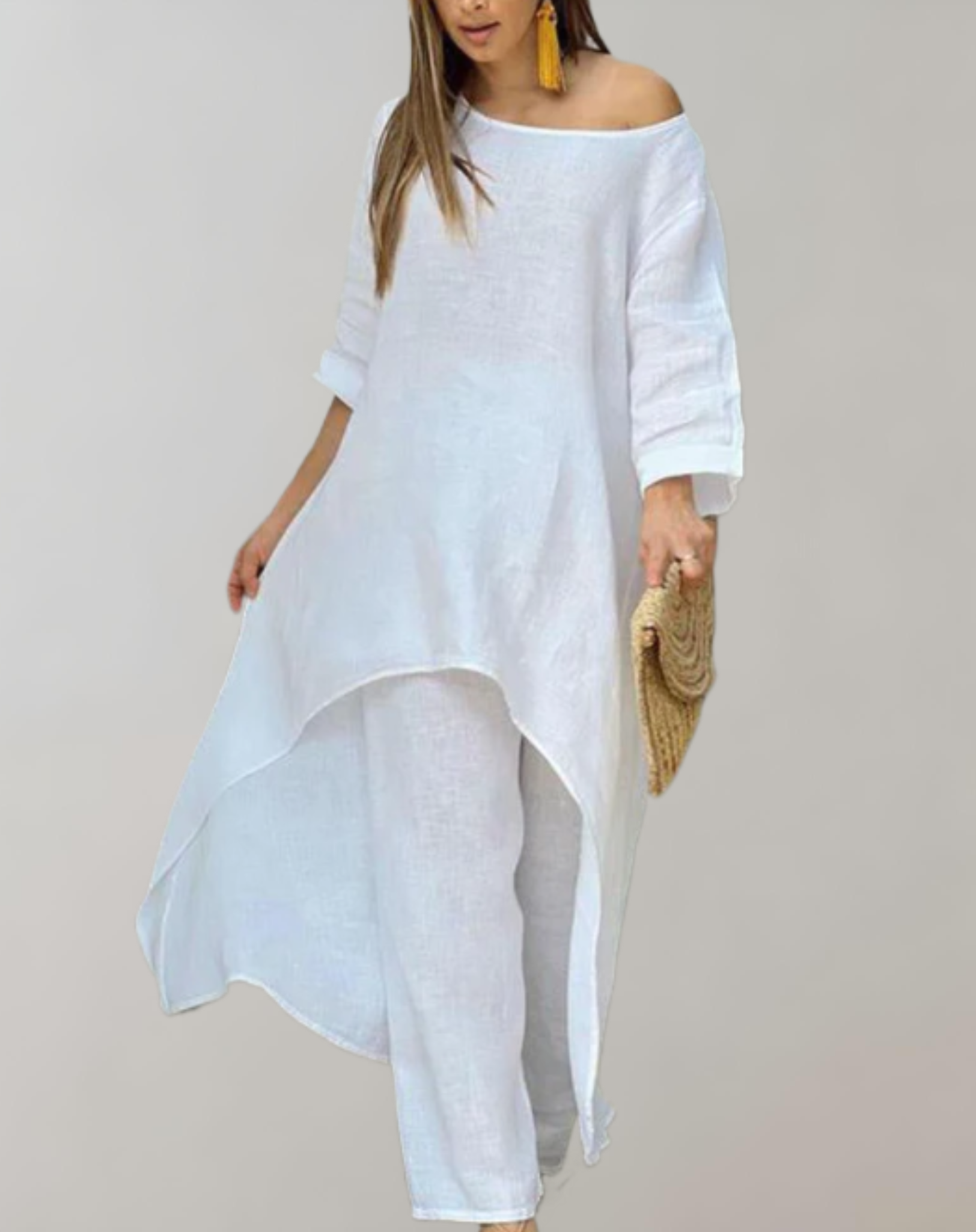 Femmes Ensemble Deux Pièces Légère – Tunique Asymétrique et Pantalon