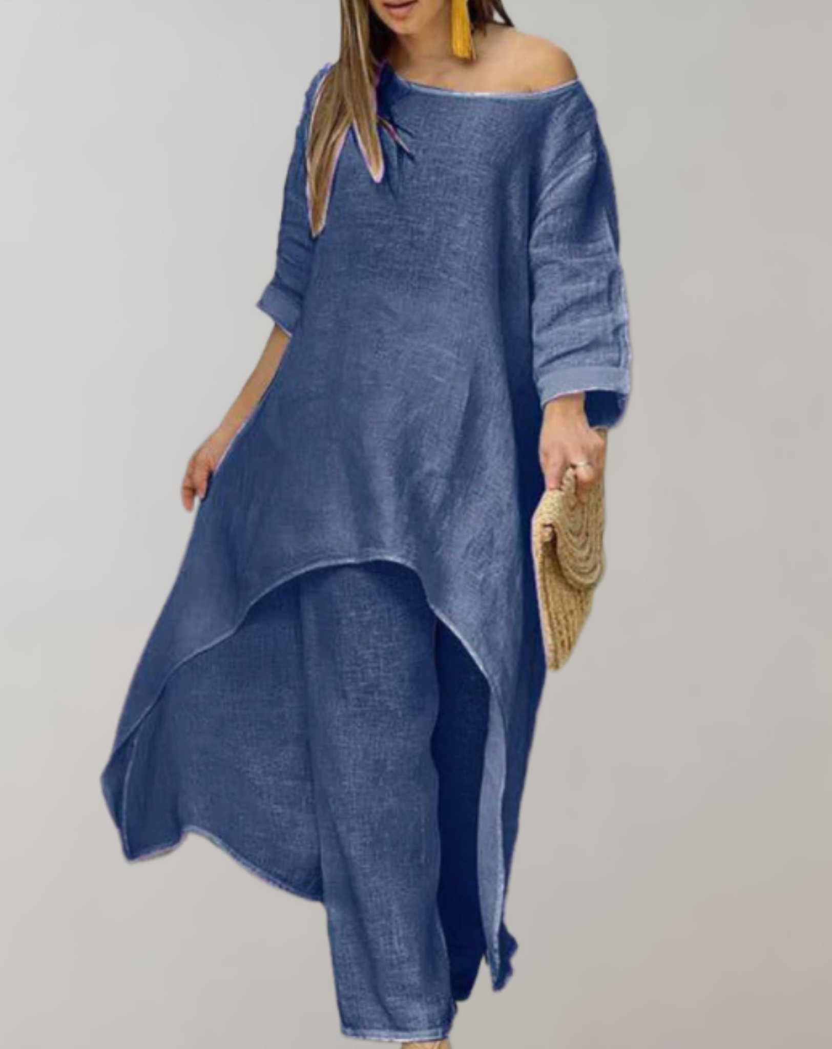 Femmes Ensemble Deux Pièces Légère – Tunique Asymétrique et Pantalon
