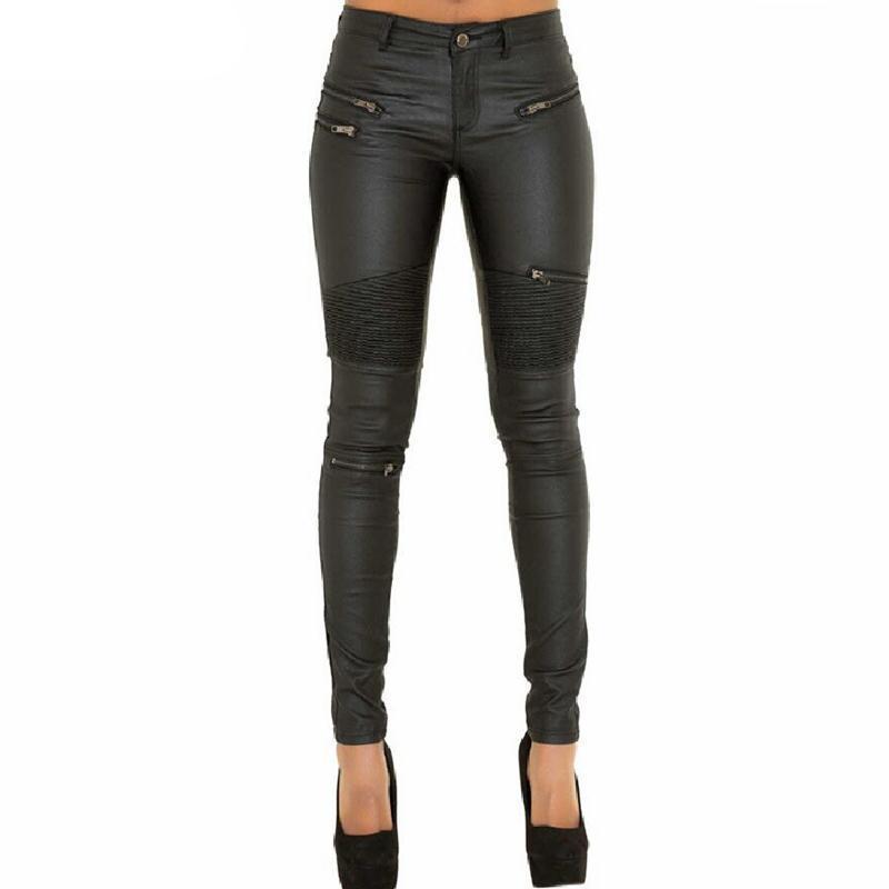 Jean skinny en similicuir noir taille haute pour femme