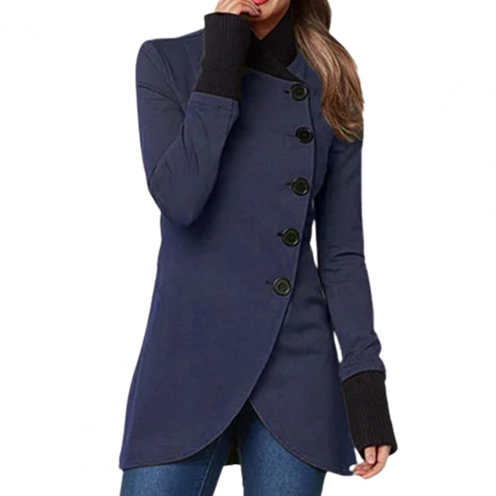 Femme Veste Décontractée à Col Montant avec Fermeture à Boutons
