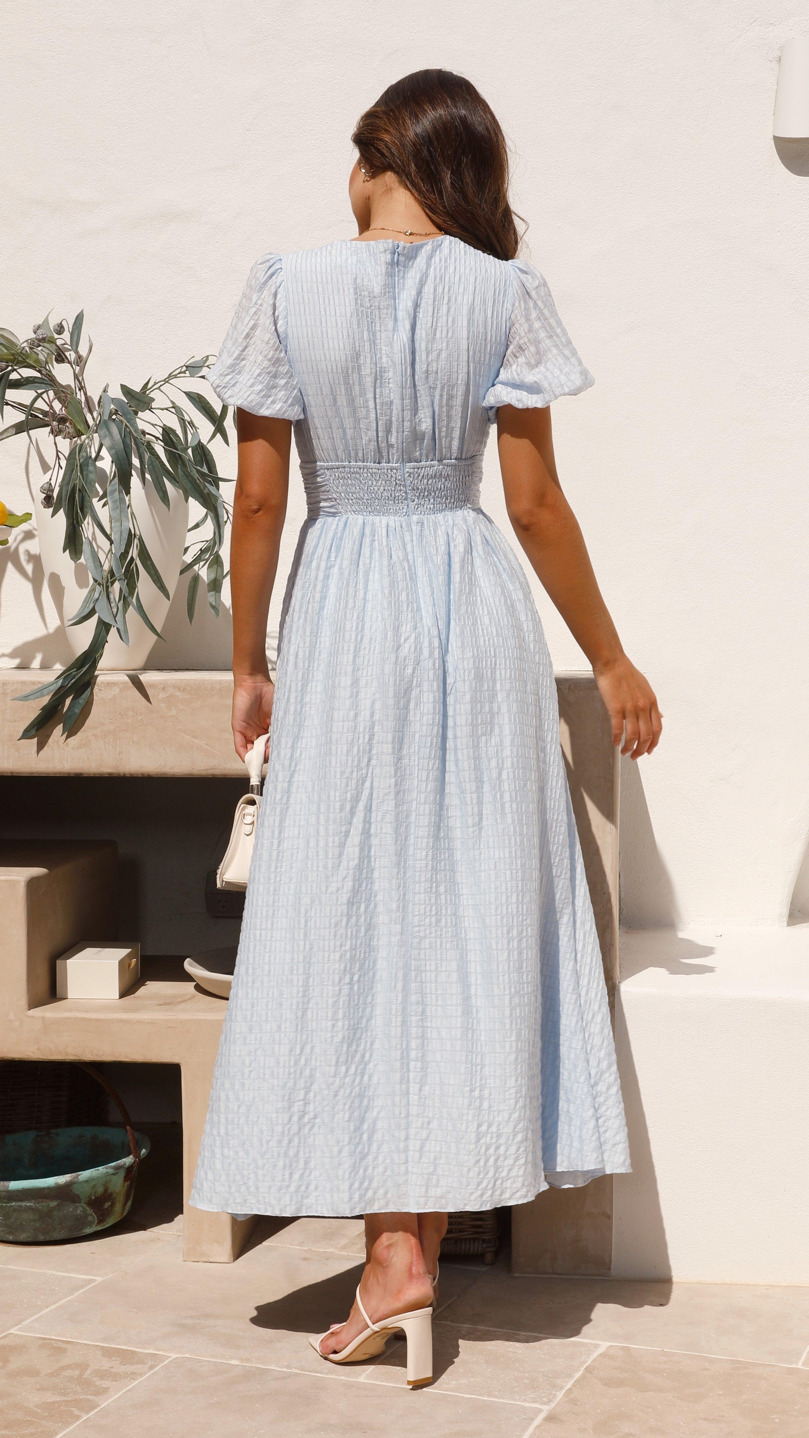 Robe Longue Femme à Carreaux, Manches Bouffantes et Décolleté en V