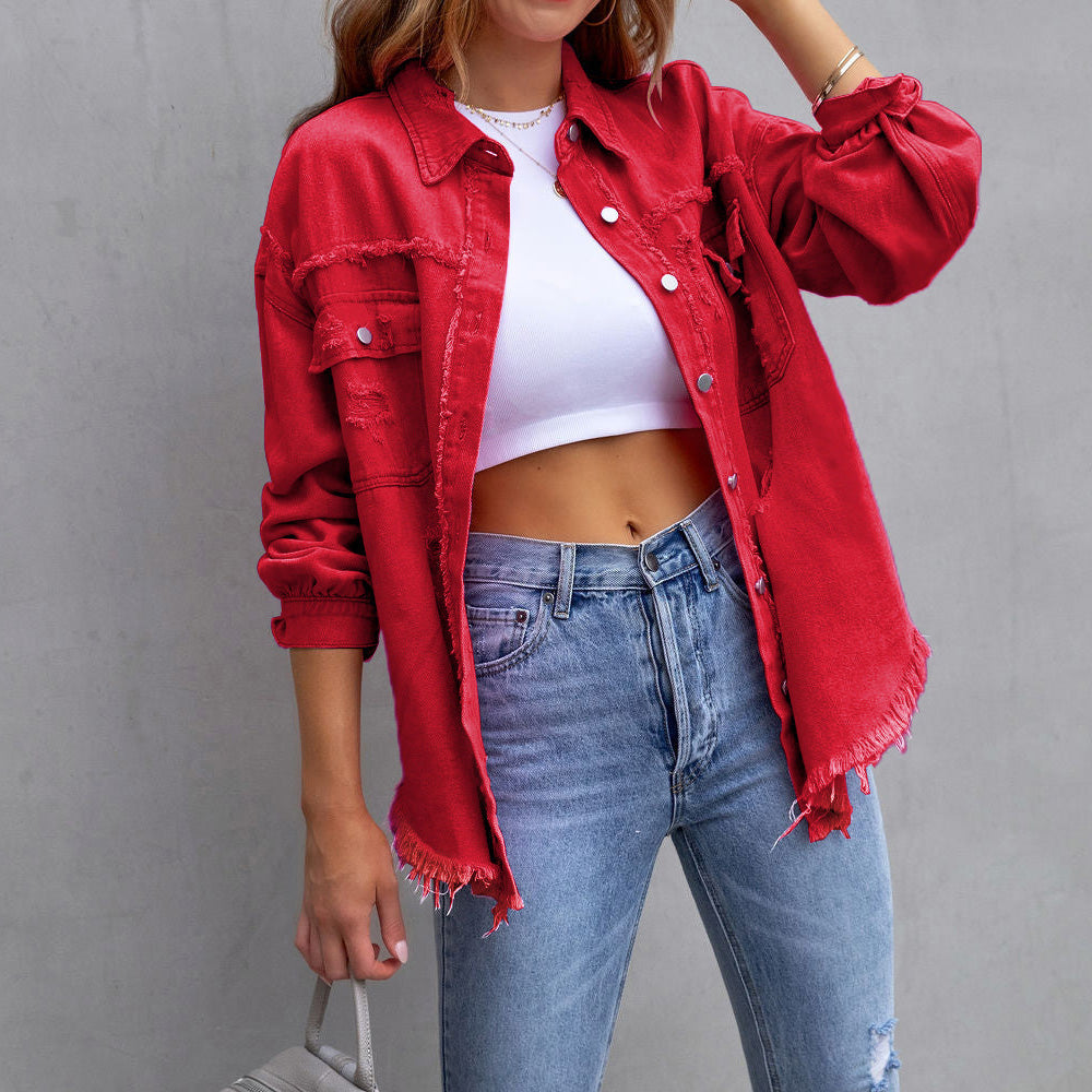 Veste en Jean Décontractée Délavée à Coupe Structurée pour Femme