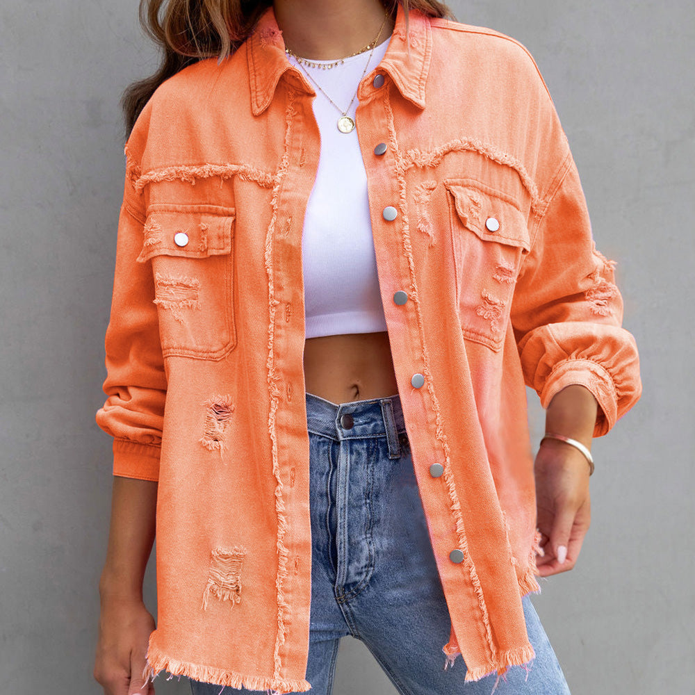 Veste en Jean Décontractée Délavée à Coupe Structurée pour Femme