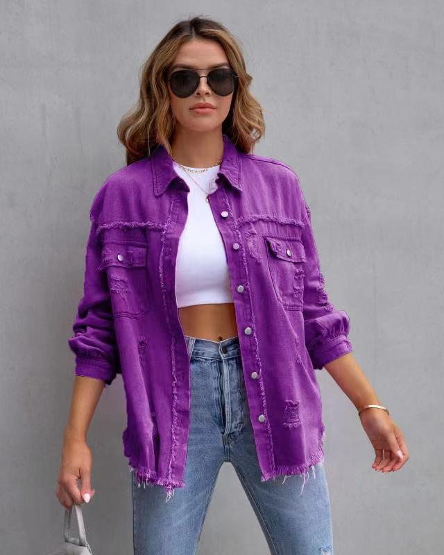 Veste en Jean Oversize Délavée Mi-Longue pour Femme