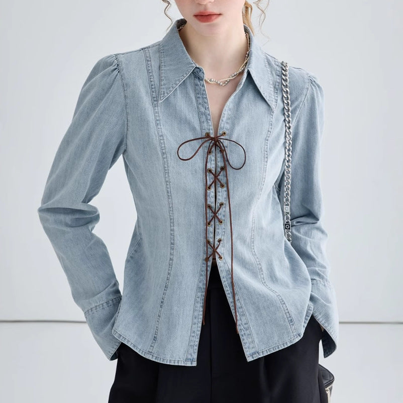 Surchemise en Jean Cintrée à Lacets pour Femme