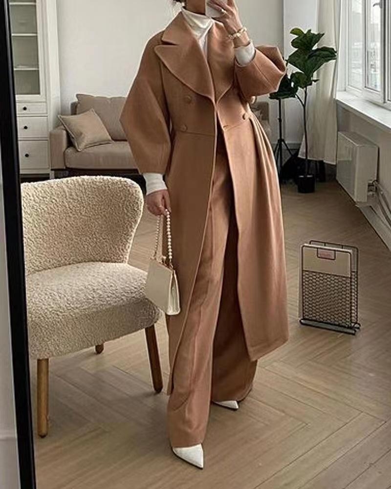 Manteau Long pour Femmes à Manches Bouffantes et Col, Coupe Cintrée Élégante