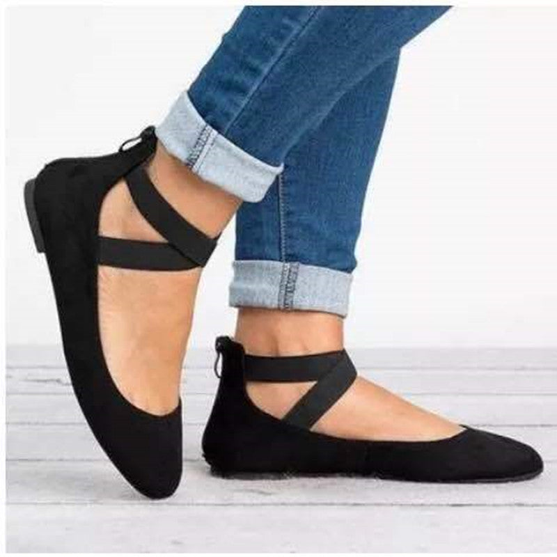 Ballerines en Suédine à Bout Rond avec Bride Élastique pour Femmes