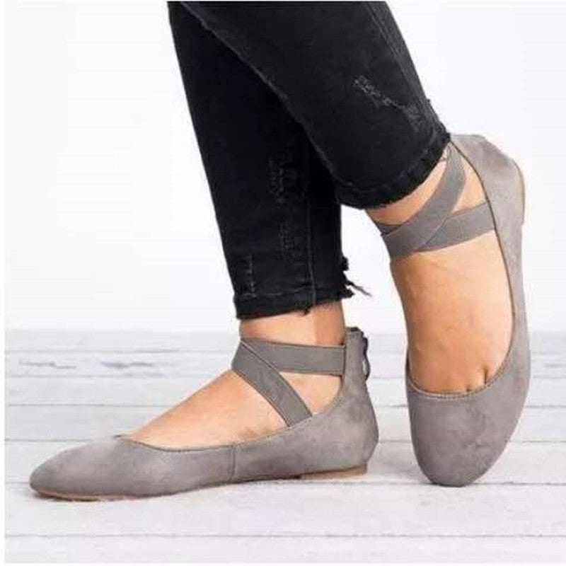 Ballerines en Suédine à Bout Rond avec Bride Élastique pour Femmes