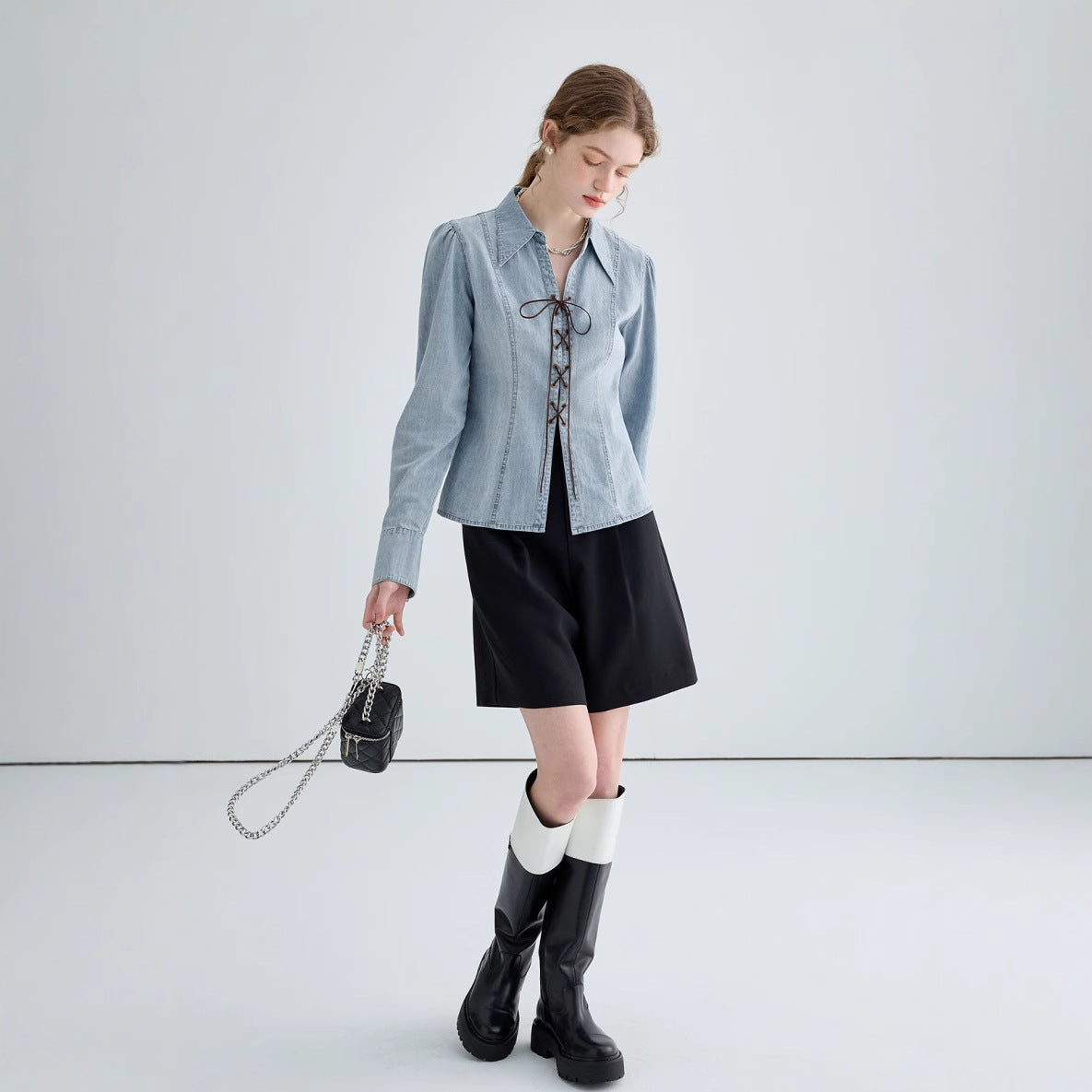 Surchemise en Jean Cintrée à Lacets pour Femme