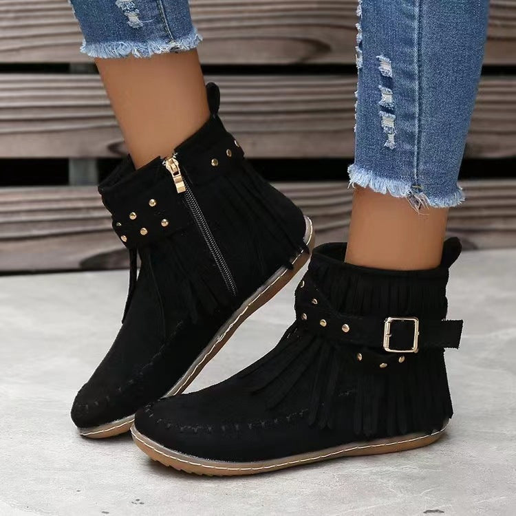 Women's Bottes Vintage en Suédine à Bout Rond