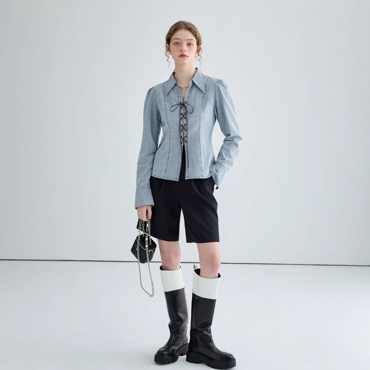 Surchemise en Jean Cintrée à Lacets pour Femme