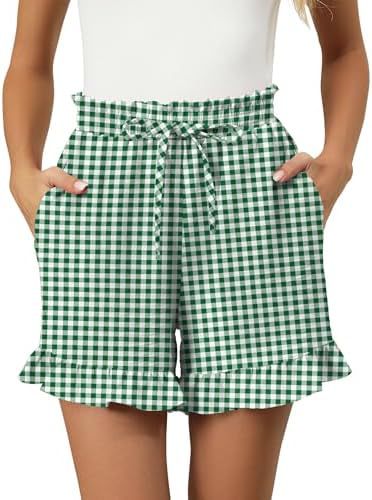 Short en Coton pour Femme – Coupe Décontractée à Carreaux et Volants