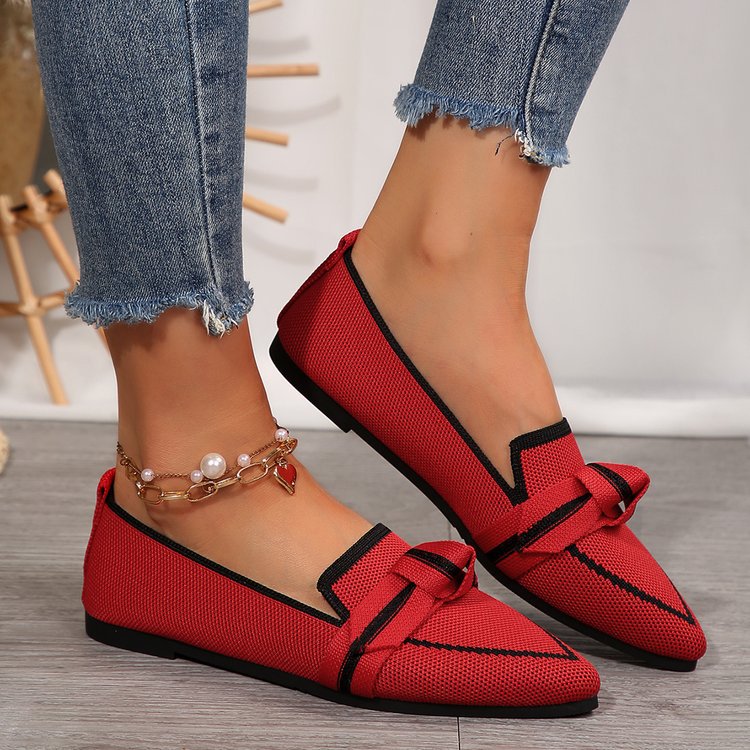 Chaussures Plates à Bout Pointu en Maille Souple avec Nœud pour Femmes