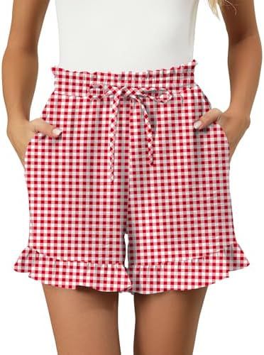 Short en Coton pour Femme – Coupe Décontractée à Carreaux et Volants