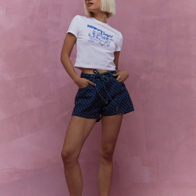 Short en Jean pour Femme – Taille Haute avec Cordon Réglable et Poches