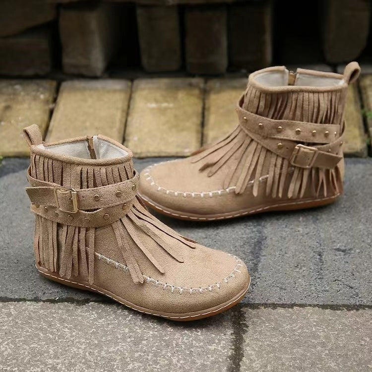 Women's Bottes Vintage en Suédine à Bout Rond
