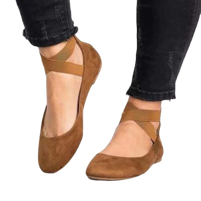 Ballerines en Suédine à Bout Rond avec Bride Élastique pour Femmes