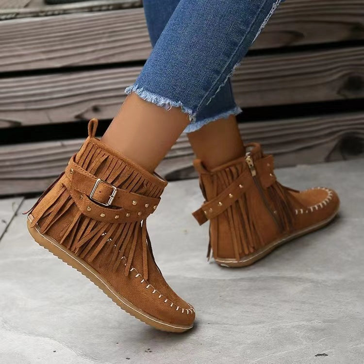 Women's Bottes Vintage en Suédine à Bout Rond