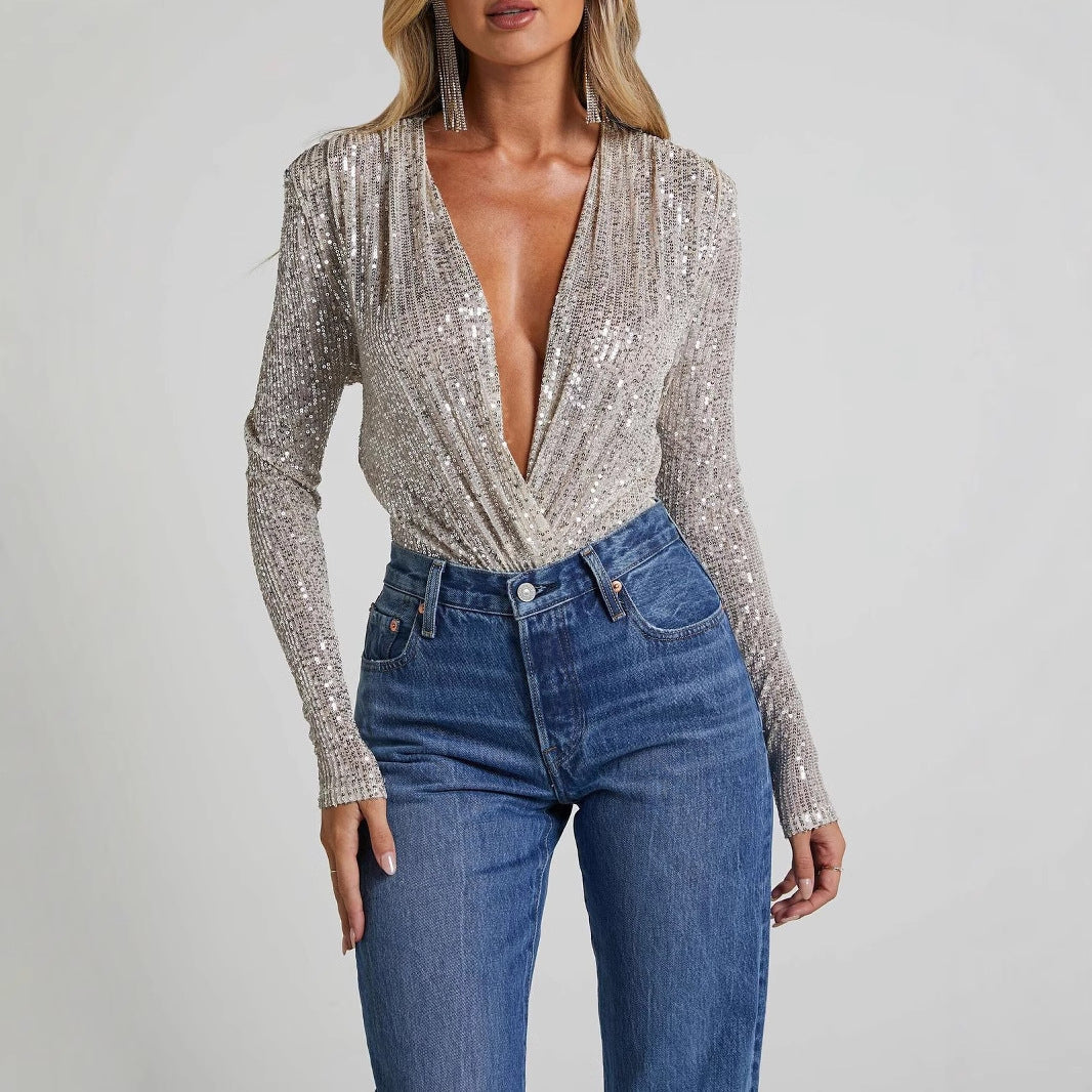 Élisa Body Décolleté Profond à Sequins