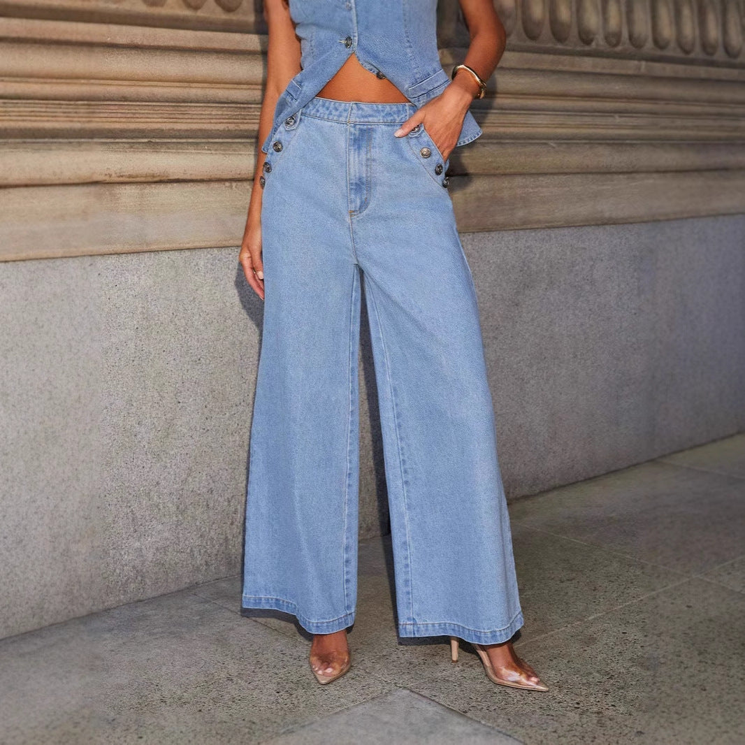 Women's Gilet en Jean Cintré à Boutons Style Taille Structurée