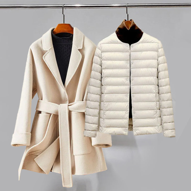 Manteau Ceinturé Femme – Coupe Tailleur – Large Revers – Tenue Formelle Élégante
