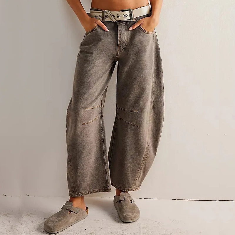 Jean taille haute coupe large en denim stretch pour femme