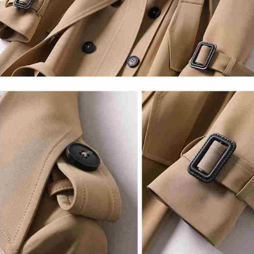 Trench Long Classique pour Femmes à Double Boutonnage avec Ceinture Amovible