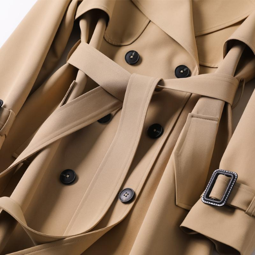 Trench Long Classique pour Femmes à Double Boutonnage avec Ceinture Amovible