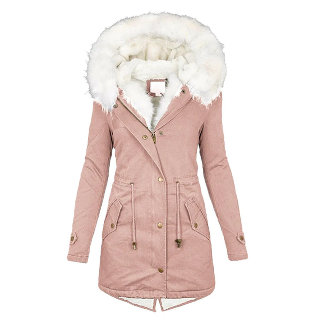 Femme Manteau Décontracté avec Capuche en Fourrure et Doublure Polaire