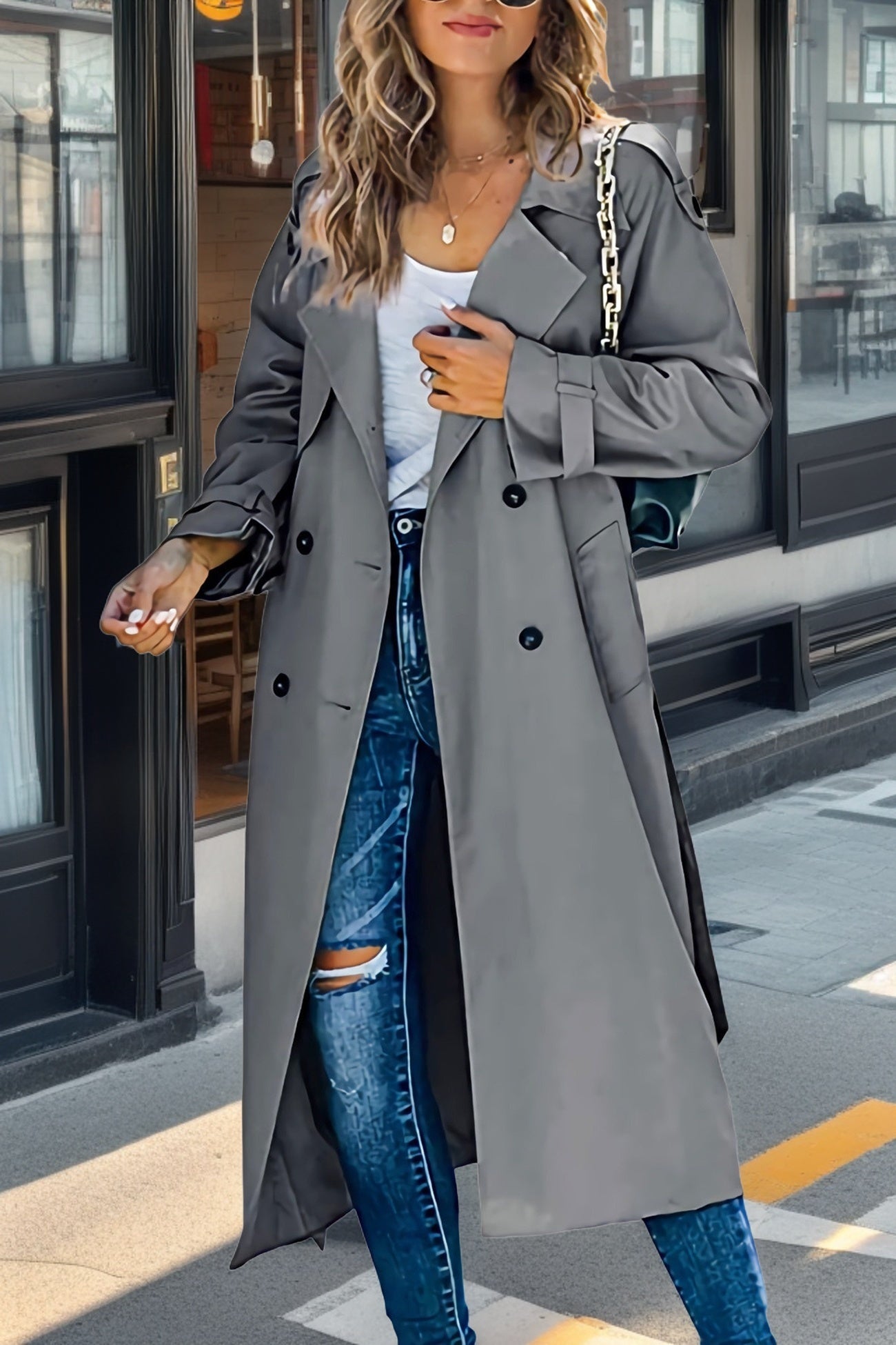 Trench Coat pour Femmes à Coupe Décontractée, Double Boutonnage et Ceinture à la Taille