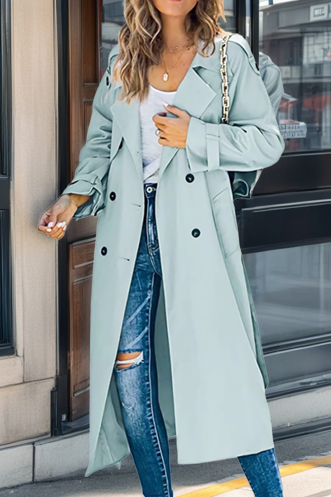 Trench Coat pour Femmes à Coupe Décontractée, Double Boutonnage et Ceinture à la Taille