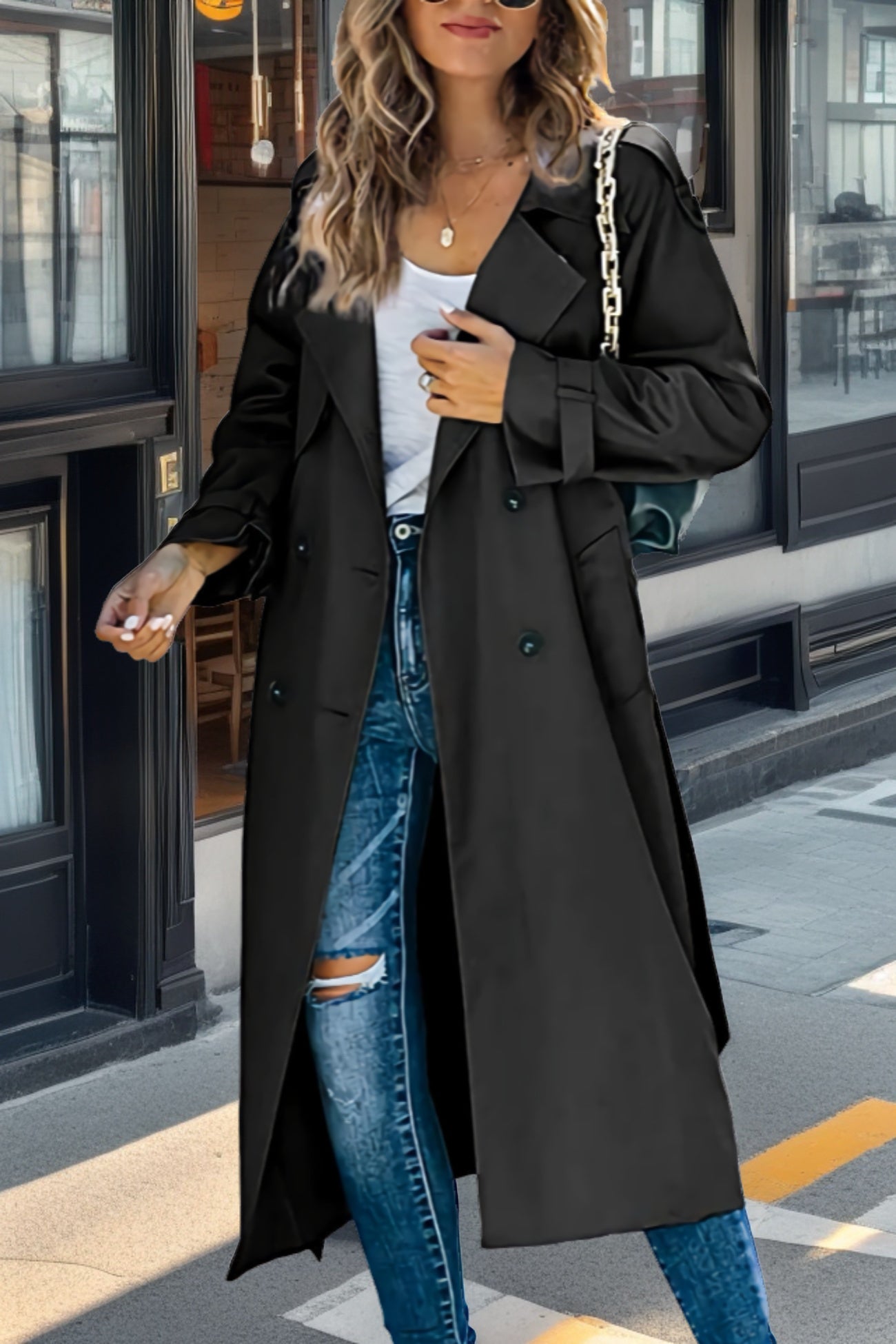 Trench Coat pour Femmes à Coupe Décontractée, Double Boutonnage et Ceinture à la Taille