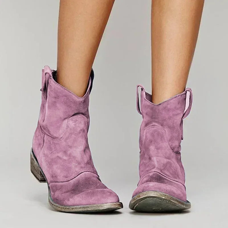 Bottines Femme en Suédine Élégante à Talon Bas et Enfilage Facile